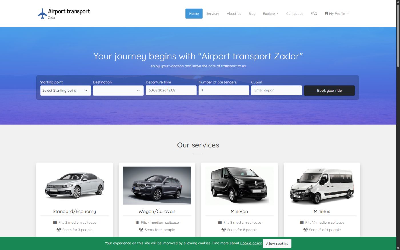 Zadar Airport Transfer – Booking sustav — TabarDI portfolio projekt
